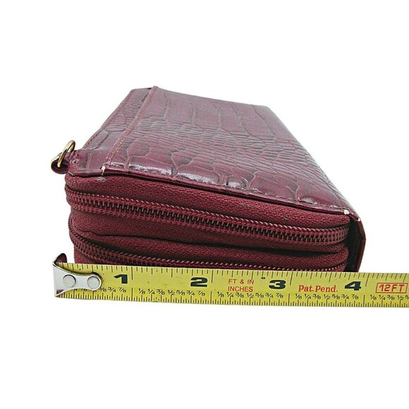 Buxton Burgundy Wallet Double Zip Compartments Croc Design Purse ID Card Slots - Picture 13 of 16